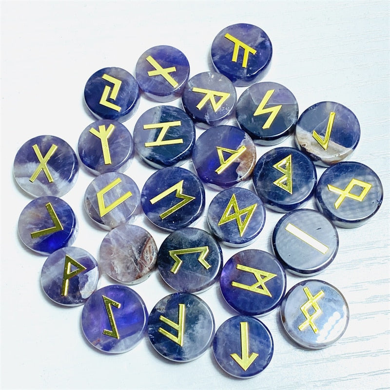 Natural Labradorite Crystal Rune Amethyst Stone Nummular Divination Fortune-telling Healing Meditation Gift Collection 25Pcs