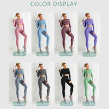 Load image into Gallery viewer, Seamless female yoga workout clothes gym fitness long sleeve crop top high waist leggings sports bra
