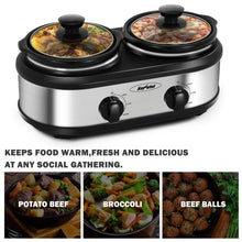 Load image into Gallery viewer, kitchen pots offers 2.5 QT Silver Small Portable Twin Double Crockpot Slow Cooker For Buffet Kitchen Pot
