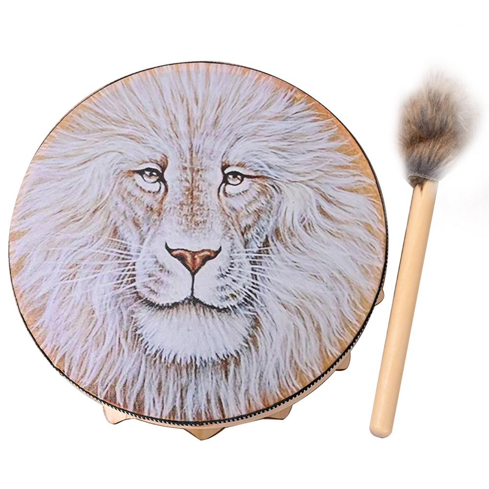 Handmade Shaman Drum Frame Drum With Lion Totem Sound Drum Musical Instrument Percussion Spirit Gifts For Meditation Yoga