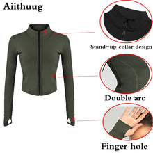 Load image into Gallery viewer, Aiithuug Women Full Zip-up Yoga Top Workout Running Jackets with Thumb Holes Stretchy Fitted Long Sleeve Crop Tops Activewear
