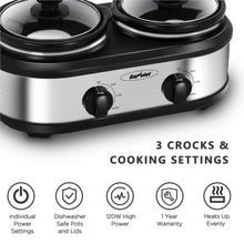 Load image into Gallery viewer, kitchen pots offers 2.5 QT Silver Small Portable Twin Double Crockpot Slow Cooker For Buffet Kitchen Pot
