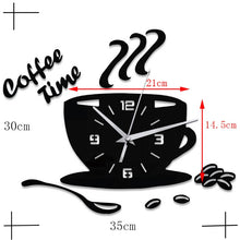 Load image into Gallery viewer, 3D DIY Mirror Coffee Time Clock Acrylic Wall Clock Modern for Kitchen Home Decor Cup Shape Wall Sticker
