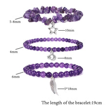 Load image into Gallery viewer, 3Pcs/set Natural Amethysts Stone Beads Bracelet Star Moon Feather Pendant Bracelets
