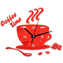 Load image into Gallery viewer, 3D DIY Mirror Coffee Time Clock Acrylic Wall Clock Modern for Kitchen Home Decor Cup Shape Wall Sticker
