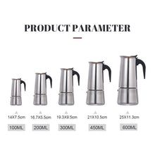 Load image into Gallery viewer, Stainless Steel Coffee Maker Coffee Pot Moka Pot Geyser Coffee Makers Kettle Coffee Brewer Latte Percolator Stove Coffee Tools
