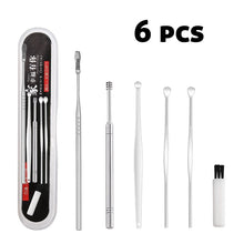 Load image into Gallery viewer, 6 Pcs Stainless Steel Earpick Set Ear Vax Remover Double Headed Spiral Cleaning Tools Curette Spoon Care
