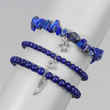 Load image into Gallery viewer, 3Pcs/set Natural Amethysts Stone Beads Bracelet Star Moon Feather Pendant Bracelets
