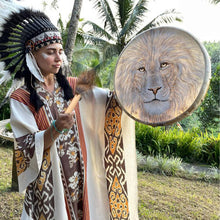 Load image into Gallery viewer, Handmade Shaman Drum Frame Drum With Lion Totem Sound Drum Musical Instrument Percussion Spirit Gifts For Meditation Yoga
