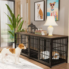 Load image into Gallery viewer, Heavy Duty Dog Kennels Metal Wooden Dog Crate End Table Furniture Style Pet Cage with Three Doors and Removable Tray
