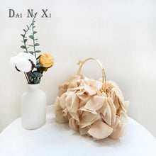 Load image into Gallery viewer, Dai Ni Xi Luxury Silks Flower Clutch Tote Bag Ladies Bridal Handbag Metal Handle Women Wedding Satin Purse
