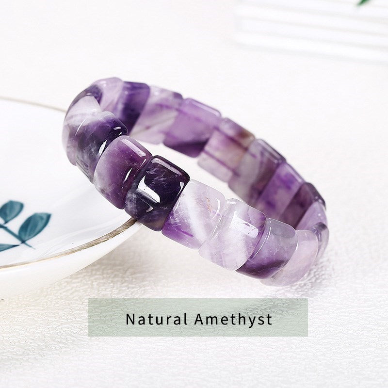 JD Natural Stone Purple Amethyst Rose Quartz Square Beads Bracelet Women Elegant Energy Healing Crystal Bangle Fashion Jewelry