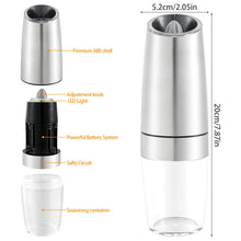 Load image into Gallery viewer, 2pcs Electric Pepper Mill Stainless Steel Automatic Gravity Shaker Salt and Pepper Grinder Set Spice Mills Kitchen Grinding Tool
