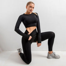 Load image into Gallery viewer, Seamless female yoga workout clothes gym fitness long sleeve crop top high waist leggings sports bra
