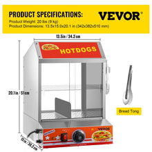 Load image into Gallery viewer, VEVOR 2-Tier Hot Dog Steamer Easy Cleaning Stainless Steel Spacious Electric Bun Warmer Cooker with Tempered Glass Slide Doors
