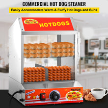 Load image into Gallery viewer, VEVOR 2-Tier Hot Dog Steamer Easy Cleaning Stainless Steel Spacious Electric Bun Warmer Cooker with Tempered Glass Slide Doors
