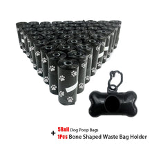 Load image into Gallery viewer, Pet Poop Bags Disposable Dog Waste Bags, Bulk Poop Bags with Leash Clip and Bone Bag Dispenser 5Roll(75Pcs) Bags with Paw Prints
