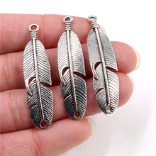 Load image into Gallery viewer, 46x11mm 6pcs Black/Antique Silver Plated /Bronze/Gold Color Feather Handmade Charms Pendant:DIY for bracelet necklace
