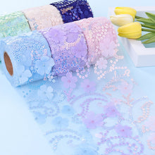 Load image into Gallery viewer, 10Yards 3D Flower Glitter Tulle Roll Width 7.5cm/10cm Crystal Sequin Organza DIY Craft Tutu Skirt
