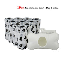 Load image into Gallery viewer, Pet Poop Bags Disposable Dog Waste Bags, Bulk Poop Bags with Leash Clip and Bone Bag Dispenser 5Roll(75Pcs) Bags with Paw Prints
