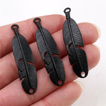 Load image into Gallery viewer, 46x11mm 6pcs Black/Antique Silver Plated /Bronze/Gold Color Feather Handmade Charms Pendant:DIY for bracelet necklace
