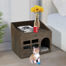 Load image into Gallery viewer, Durable Wooden Cat Cave Bed Furniture Kitten Sleep Lounge House Bed with Cushion Pad Litter Box for Indoor Cats
