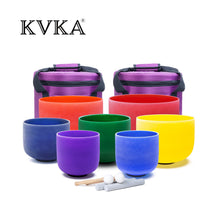 Load image into Gallery viewer, KVKA 7-12/6-12 Inch Chakra Colored Frosted Quartz Crystal Singing Bowls 7Pcs With 2PCS Free Case For Meditation
