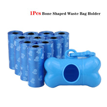 Load image into Gallery viewer, Pet Poop Bags Disposable Dog Waste Bags, Bulk Poop Bags with Leash Clip and Bone Bag Dispenser 5Roll(75Pcs) Bags with Paw Prints
