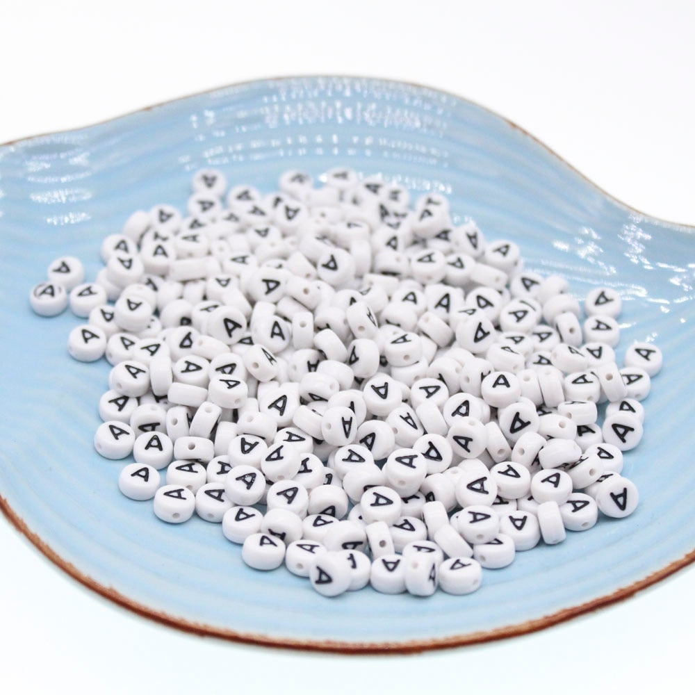 CHONGAI 100/500Pcs/500Gram Oblate Acrylic Letter Beads Single Alphabet White Round Bracelet Jewelry Beads&Jewelry Making 4*7MM