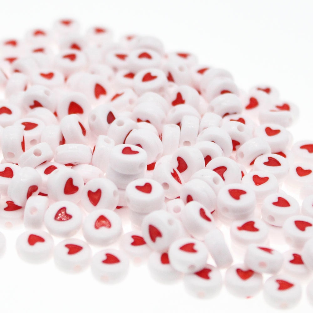 CHONGAI 100Pcs Fashion Jewelry Love Heart Acrylic Flat Round Beads for DIY Craft Jewelry Making