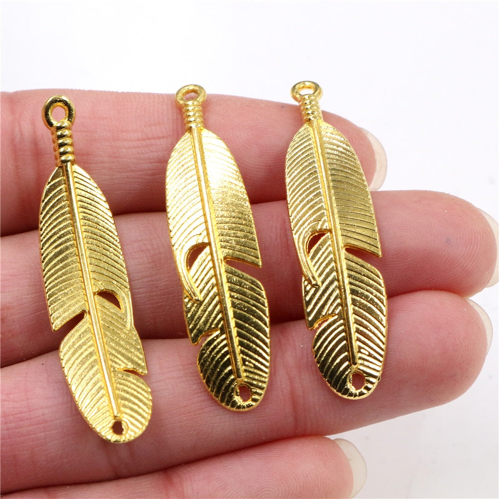 46x11mm 6pcs Black/Antique Silver Plated /Bronze/Gold Color Feather Handmade Charms Pendant:DIY for bracelet necklace