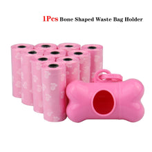 Load image into Gallery viewer, Pet Poop Bags Disposable Dog Waste Bags, Bulk Poop Bags with Leash Clip and Bone Bag Dispenser 5Roll(75Pcs) Bags with Paw Prints
