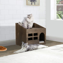 Load image into Gallery viewer, Durable Wooden Cat Cave Bed Furniture Kitten Sleep Lounge House Bed with Cushion Pad Litter Box for Indoor Cats
