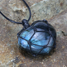 Load image into Gallery viewer, Labradorite Necklace Natural Stone Pendant Wrap braid Necklace Yoga macrame Necklace for men women Energy necklace
