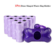 Load image into Gallery viewer, Pet Poop Bags Disposable Dog Waste Bags, Bulk Poop Bags with Leash Clip and Bone Bag Dispenser 5Roll(75Pcs) Bags with Paw Prints
