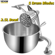 Load image into Gallery viewer, VEVOR Rotary Cheese Grater with U-Shaped Base 2.5L Bowl Round Multifunctional Mandoline Slicer Vegetable Potato Kitchen Gadgets
