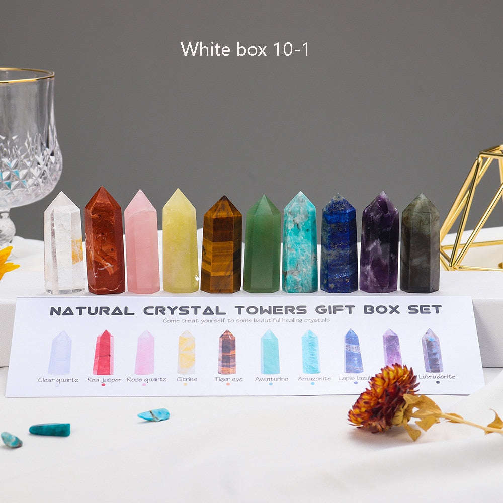 Natural Healing Gemstone Kit Reiki Hexagonal Column Crystal Point Mineral 10pcs/set