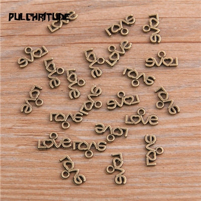 100PCS 7*12mm Two Color Vintage Metal Zinc Alloy Small Letters love Charms Fit Pendant Charms Makings