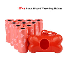 Load image into Gallery viewer, Pet Poop Bags Disposable Dog Waste Bags, Bulk Poop Bags with Leash Clip and Bone Bag Dispenser 5Roll(75Pcs) Bags with Paw Prints
