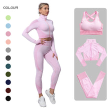 Load image into Gallery viewer, 2/3 Pieces Yoga Set Bar High-Waisted Tight Pants Gym Exercise Clothing Suitable Sportswear For Women Zipper Jacket Leggings Suit
