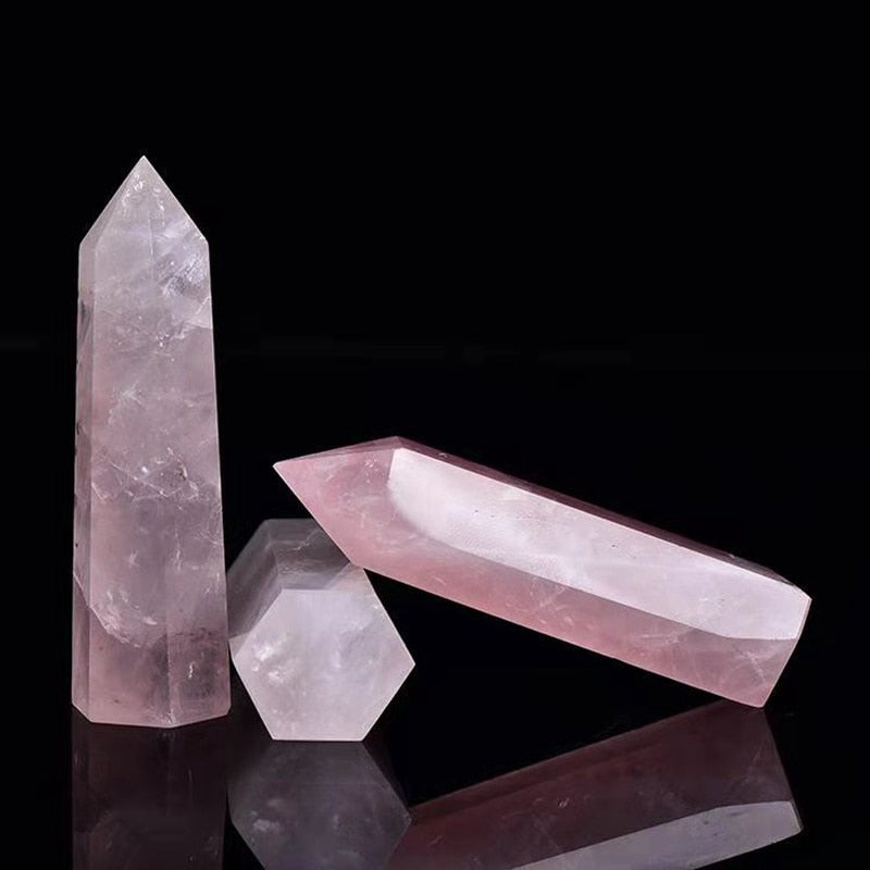 Raw Natural Pink Rose Quartz Crystal Point Wand Hexagonal 40-90mm