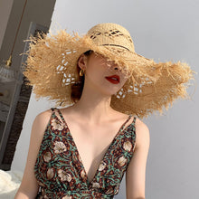 Load image into Gallery viewer, 2023 Summer Natural Raffia Straw Hat Large Wide Brim Sun Hats for Women  Panama Ladies UPF Travel Holiday Beige Beach Floppy Hat
