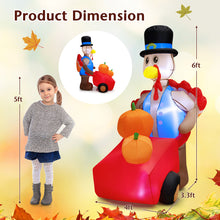 Load image into Gallery viewer, Costway 6 FT Thanksgiving Inflatable Turkey Pushing Pumpkin Cart Lighted Holiday Decor
