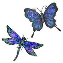 Load image into Gallery viewer, HONGLAND Metal Butterfly Dragonfly 2 Pieces Garden Decoration Sculpture Statue for Wall Art Ornaments of  Patio Yard Garden
