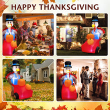 Load image into Gallery viewer, Costway 6 FT Thanksgiving Inflatable Turkey Pushing Pumpkin Cart Lighted Holiday Decor
