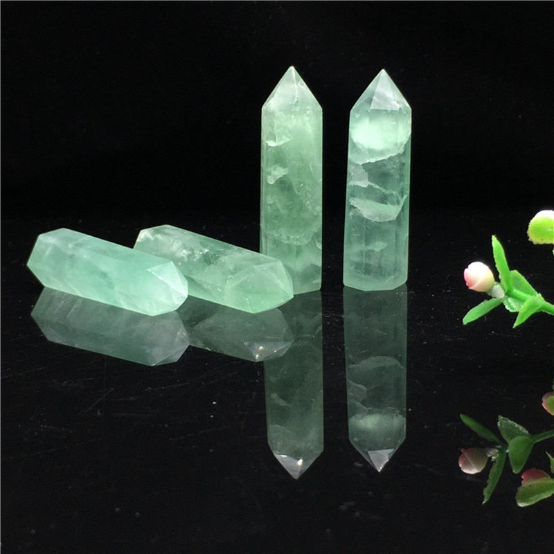 60-70mm AAA Natural Green Fluorite Quartz Crystal Stone Hexagonal Wand Healing Point Obelisk Meditation Treatment Gemstone Decor