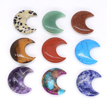 Load image into Gallery viewer, 30MM Moon Shape Statue Natural Crystal Stone Colorfull Mascot Meditation Reiki Healing Polished Gem Collection Home Decoration
