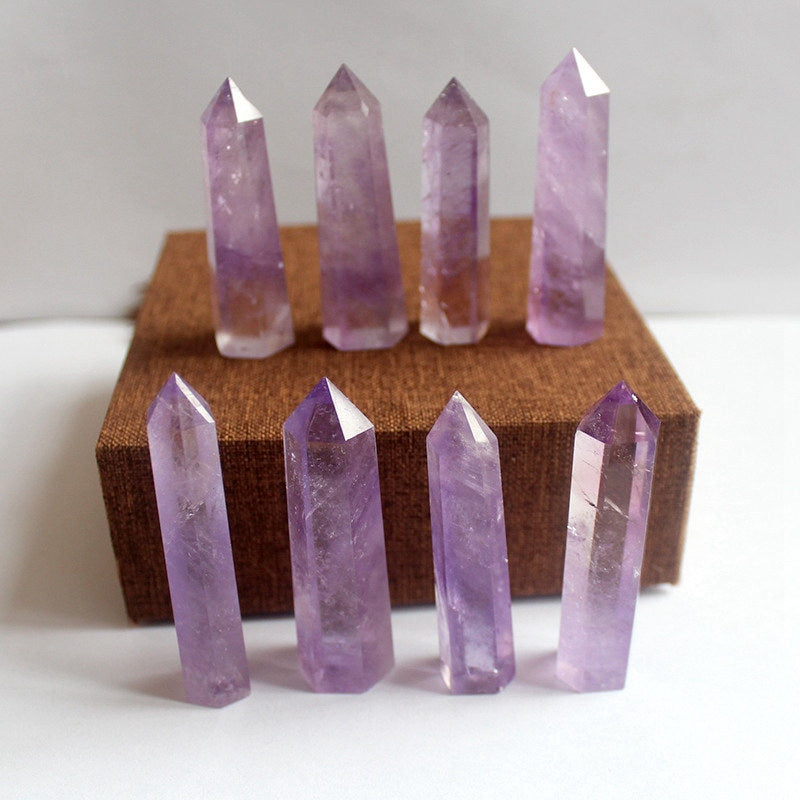 60-70mm Natural Brazilian Amethyst Quartz Crystal Point Obelisk Hexagonal Wand