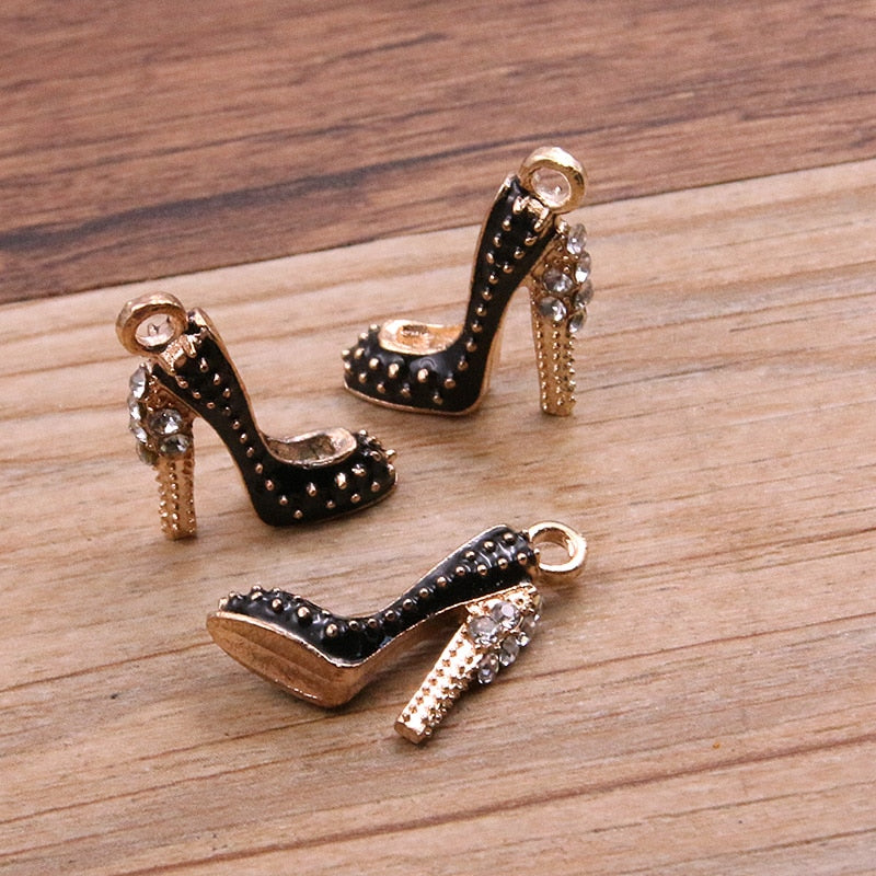 4Pcs 14*18mm Four Color Alloy Metal Drop Oil High Heels Charms Pendant For DIY Bracelet Necklace Jewelry Making