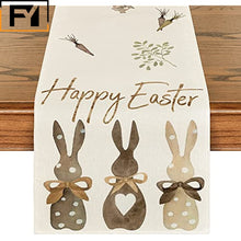 Load image into Gallery viewer, Carrot Bunny Happy Easter Table Runner Spring Summer Seasonal Holiday Kitchen Table Decoration Suitable Indoor Home
